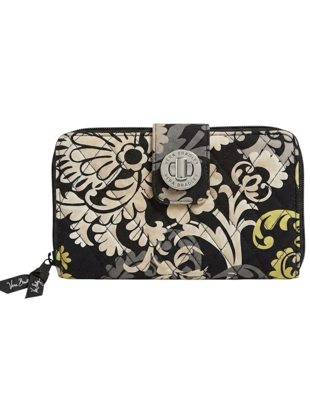 Vera Bradley Baroque Black Floral Zip Around Wallet Clutch Retired